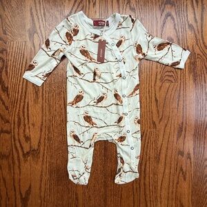 NEW Milkbarn Owl Bamboo Footie 0-3 3-6 Months